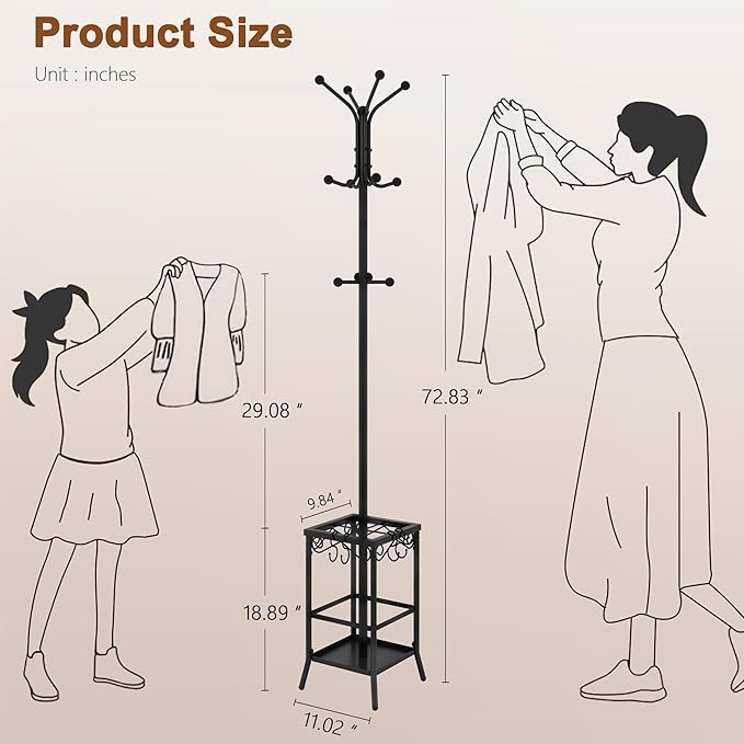 Hoctieon Coat Rack Freestanding, Coat Tree - Image 9
