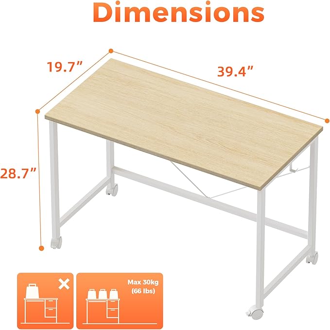 Rolling Computer Desk with Wheels, Gaming Desk - Image 2