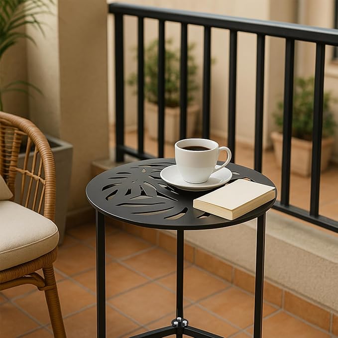 2 Packs 13" Metal Outdoor Side Tables Small Black Outside End Table - Image 2