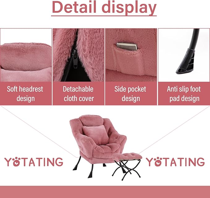 Lazy Chair with Ottoman, Comfy Reading Lounge Chair with Footstool & Throw - Image 4