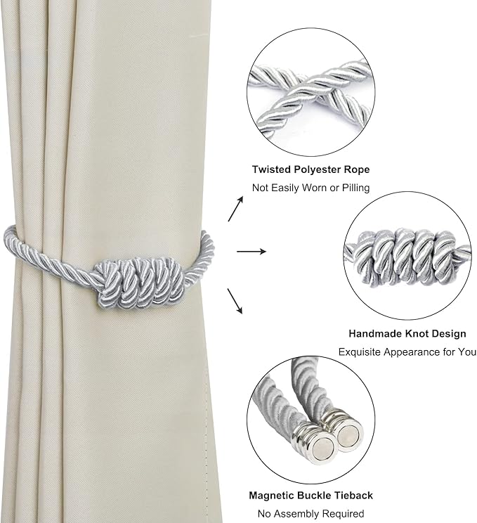 BEL AVENIR Magnetic Curtain Tiebacks, Decorative Drapery Holdbacks Modern Woven - Image 4
