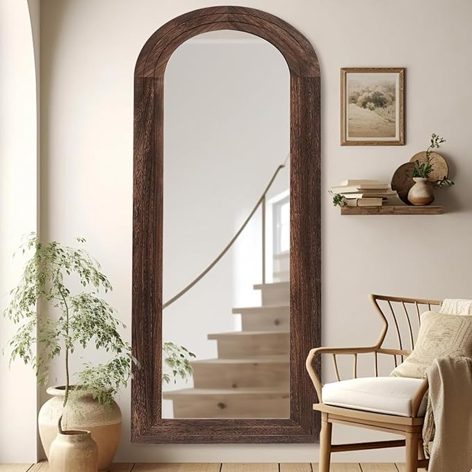 Arched Full Length Mirror with Solid Wood Frame, 65x22 Farmhouse Wall Mounted - Image 5