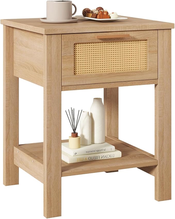 IBUYKE Rattan Nightstand, Boho Night Stand by IBUYKE