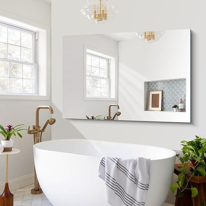 Large Frameless Mirror, 55x36 Frameless Bathroom Mirrors - Image 3