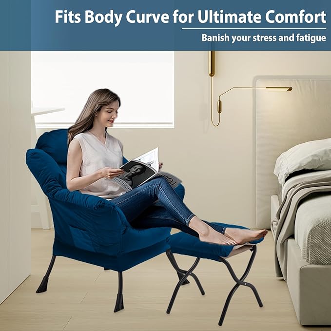 Lazy Chair with Folding Ottoman, Accent Chair Velvet Upholstered with Metal - Image 5