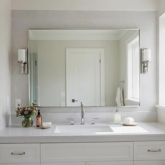 27x36 Inch Nickel Bathroom Mirror by Bonverre