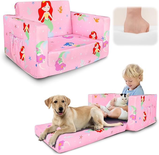 Kids Couch, 2-in-1 Kids Fold Out Sofa, Convertible Toddler Couch to Lounger by Beavtaens