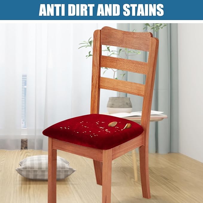 Smiry Velvet Seat Covers for Dining Room Chair Set of 2, Stretch Fit Removable - Image 3