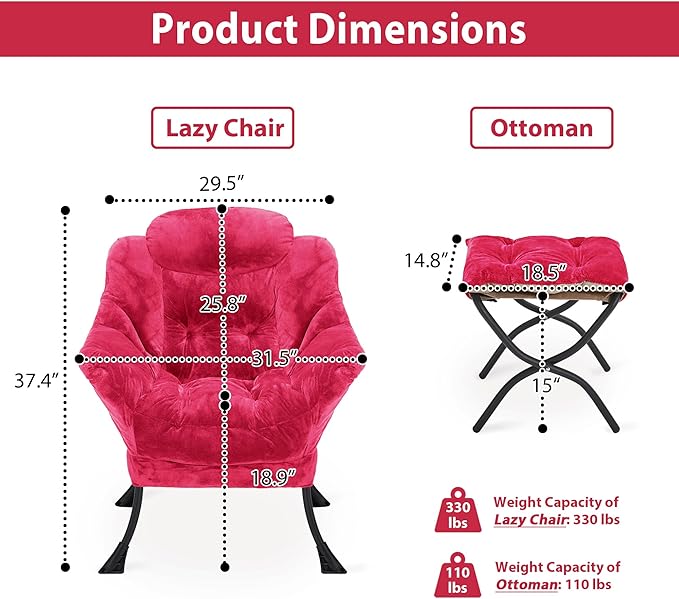 Lazy Chair with Folding Ottoman, Accent Chair Plush Upholstered with Metal - Image 3