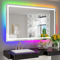 55x36 Inch RGB LED Bathroom Mirror Front Light and RGB Backlit Lighted Vanity by YEELAIT