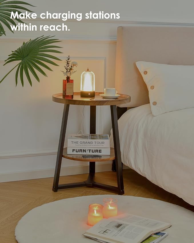 Round End Table with Charging Station, 19.7" Dia x 23.63" H, Side Table with - Image 5