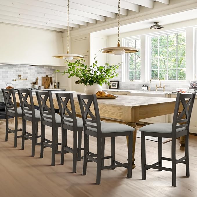 Upholstered Counter Height Bar Stools Set of 6, Modern Kitchen Island Barstools - Image 2