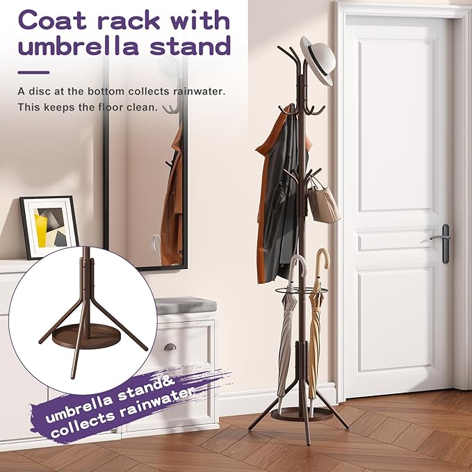 Coat Rack Freestanding, Entryway Hanger Stand, Umbrella Holder, Hall Tree - Image 6