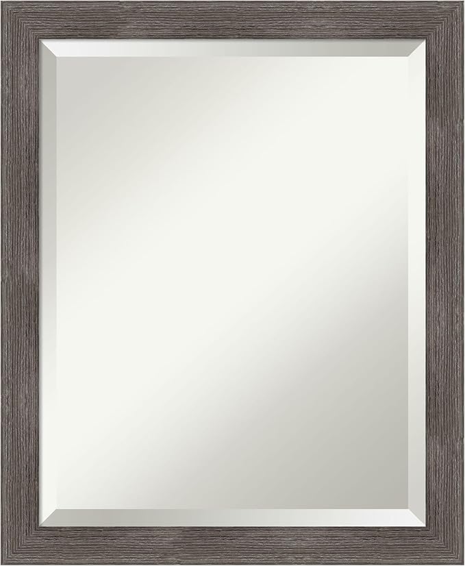 Amanti Art Grey Wall Mirror 23x19 Pinstripe Lead Grey Rectangle Bathroom Mirror by AmantiArt