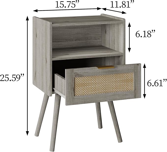 Rattan Nightstand, Modern Bedside Table - Image 2