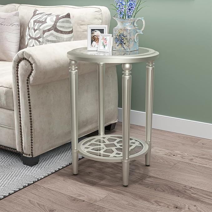 COSIEST Set of 2 Modern Round End Table, 2-Tier Glass Side Table - Image 10