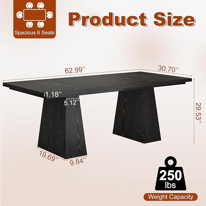 63 Inch Dining Table for 4-6, Modern Kitchen Dinner Table - Image 2