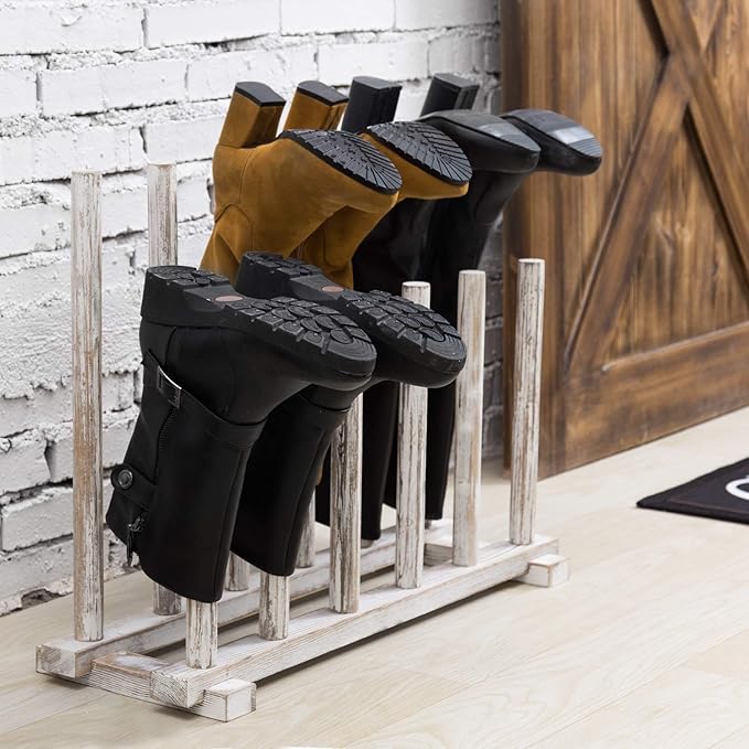 MyGift Shabby Whitewashed Wood Boot Rack Organizer Tall Boots Inverter Holder - Image 3