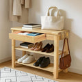 Wood Shoe Bench Entryway with Drawer: 2-Tiers Wooden Storage Shoe Rack with by Unknown