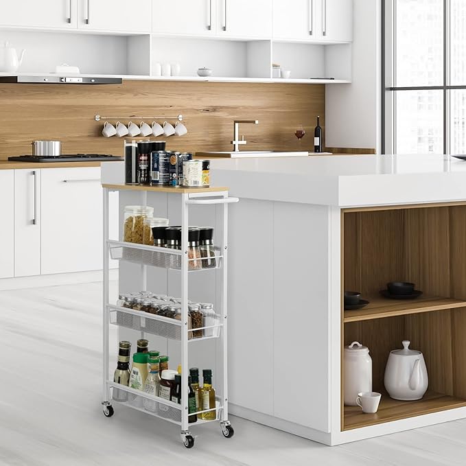 MOOACE Slim Storage Cart, 4 Tier Rolling Kitchen Shelving Unit on Wheels Mobile - Image 5