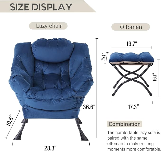 LITA Lazy Chair with Ottoman, Modern Accent Leisure Upholstered Sofa Chair - Image 3
