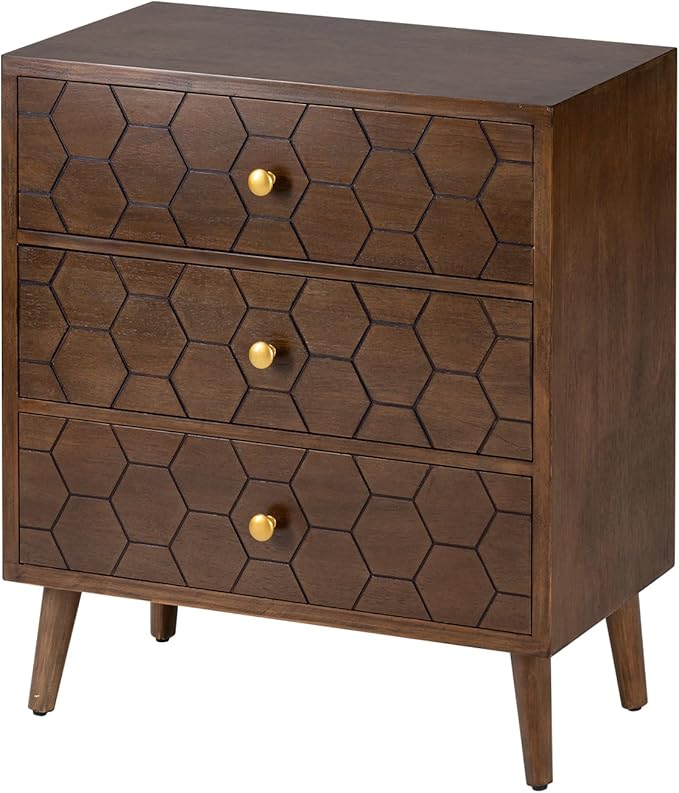 COSIEST Modern End Table w 3 Storage Drawers, Night Stand w Honeycomb Pattern - Image 8