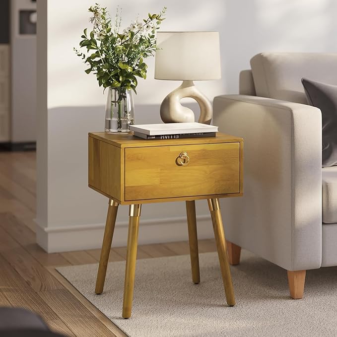 Bme Alden Wood Nightstand, Solid Wood End Table, Mid Century Modern Nightstand - Image 9