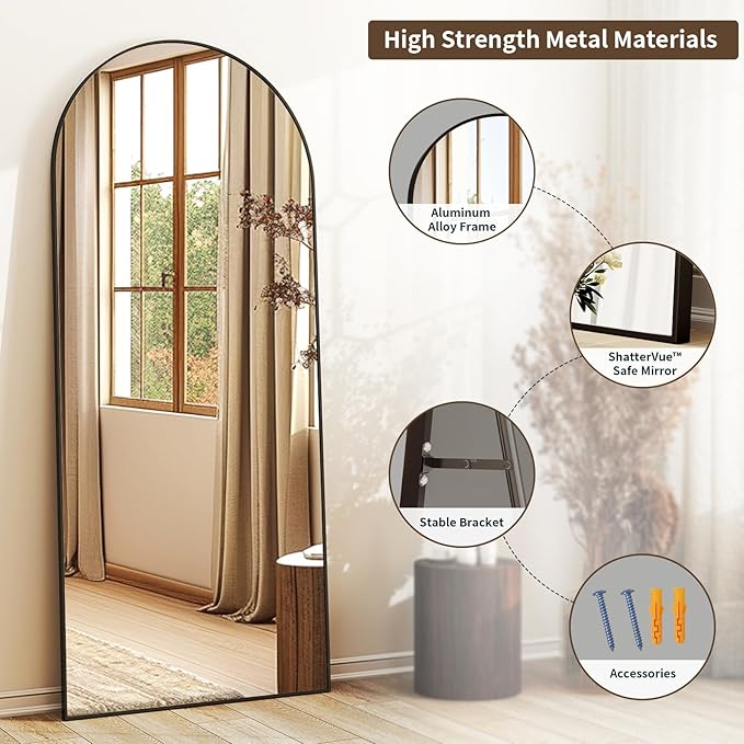 56"x21" Arched Full Length Mirror Floor Mirrors - Image 7