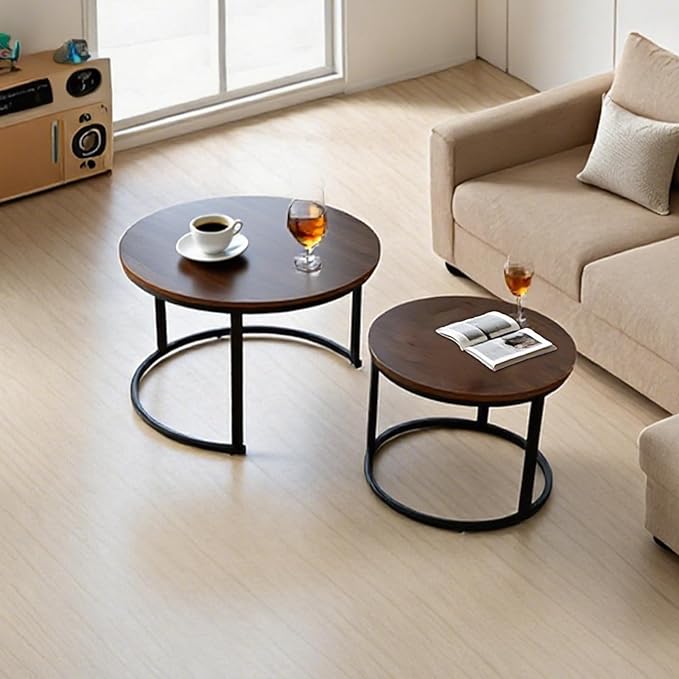 FAHKNS Nesting Coffee Table Set of 2, 27.56" & 19.68" Round Simple Industrial - Image 7