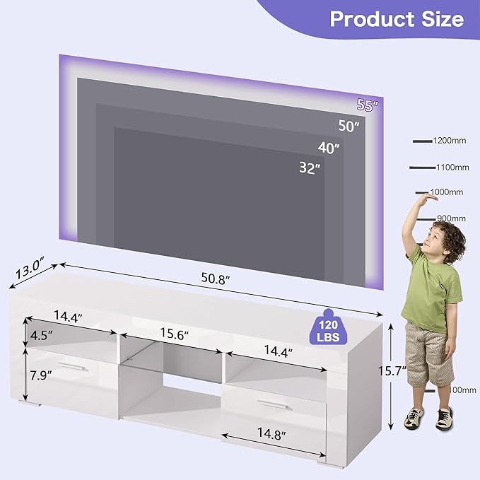 White TV Stand for 50/55 Inch, Entertainment Center - Image 3