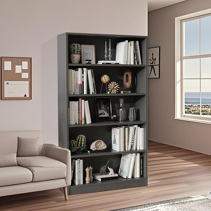 Wooden Bookshelf with Adjustable Shelves, 5 Tier Tall Bookcase - Image 6