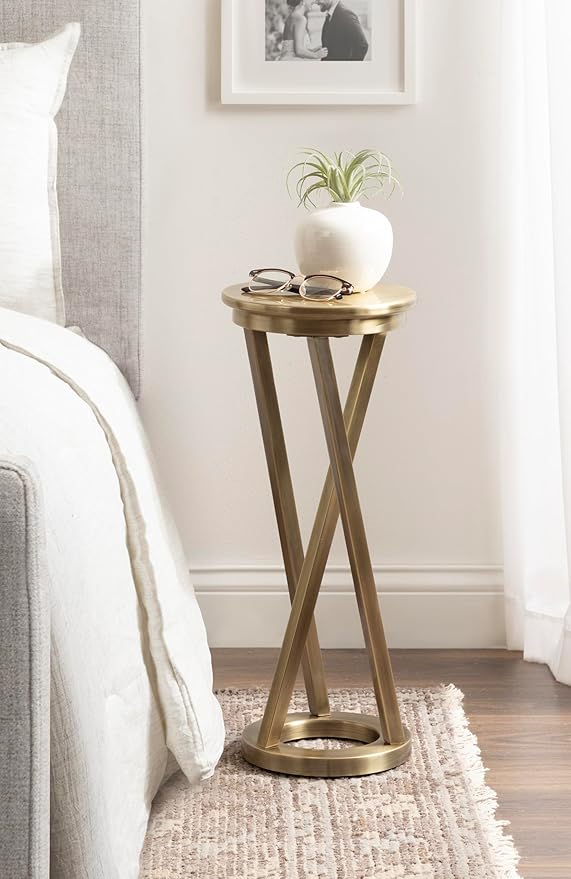 Kate and Laurel Aja Modern Metal Round Drink Table, Antique Brass, Decorative - Image 4