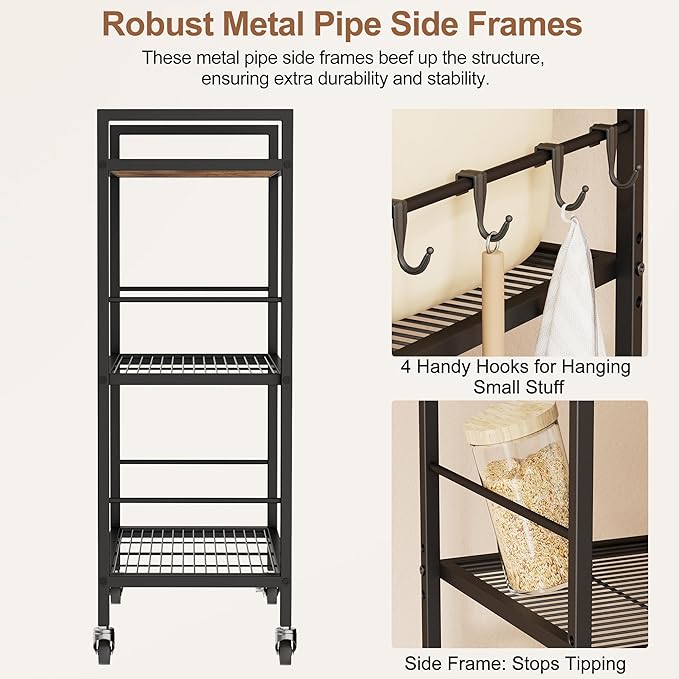 3-Tier Kitchen Cart with Adjustable Shelves - Image 4