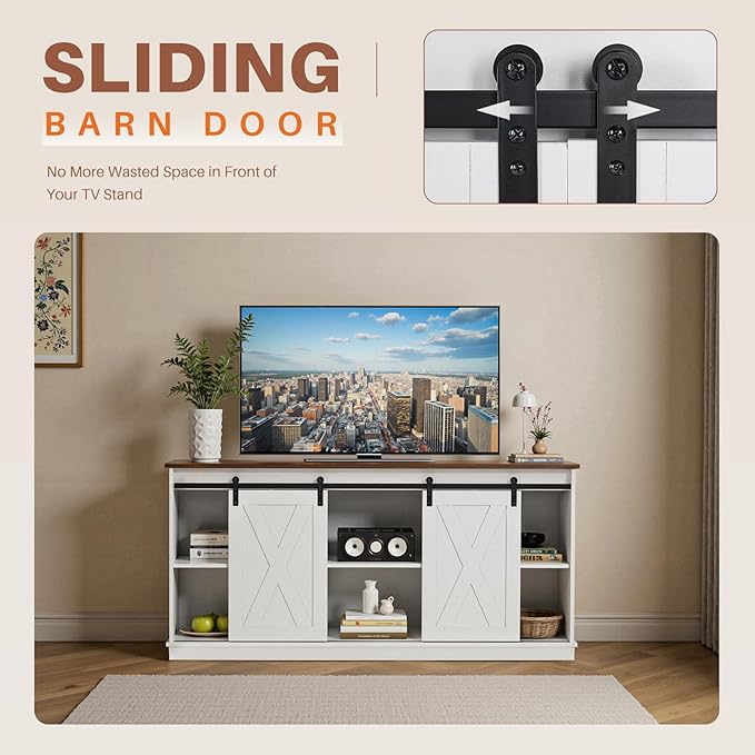 Sweetcrispy Farmhouse TV Stand for Living Room Bedroom White 65 Inch, Tall - Image 6