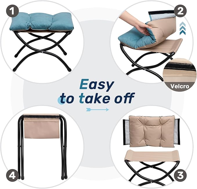 HollyHOME 15" Folding Footrest Stool, Upholstered Small Foldable Ottoman - Image 5