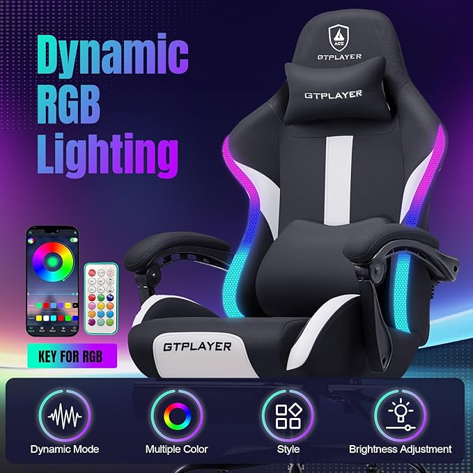 GTRACING Gaming Chair with Foot Rest & Racing Style RGB LED Lights, Breathable - Image 6