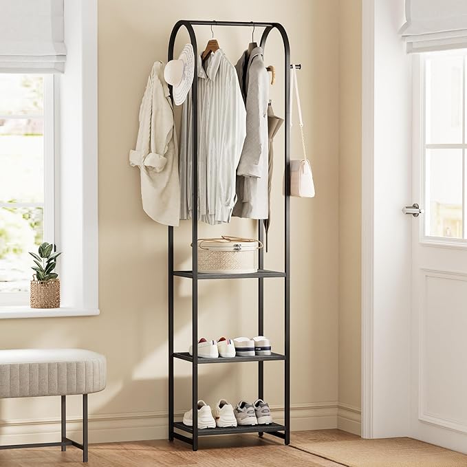 Garment Rack, Coat Rack With 3 Shelves and 4 Hooks, Hanging Rod - Image 6