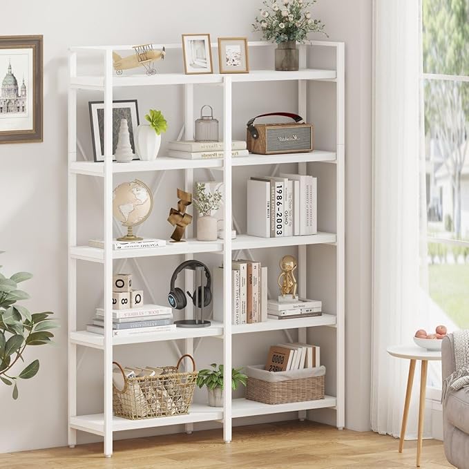FATORRI Bookshelves and Bookcases, 5 Tier Tall Wood Metal Bookshelf, 51in Wide - Image 6
