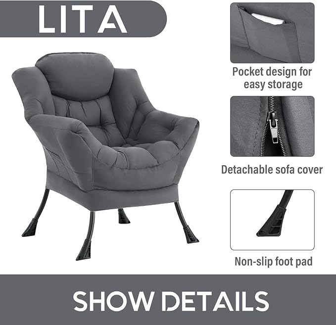 LITA Lazy Chair with Ottoman, Modern Accent Leisure Upholstered Sofa, - Image 4