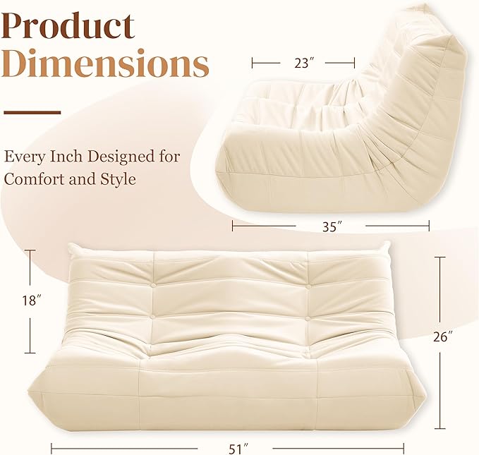 Bean Bag Chair, Loveseat Fireside Chair Bean Bag Sofa - Image 2