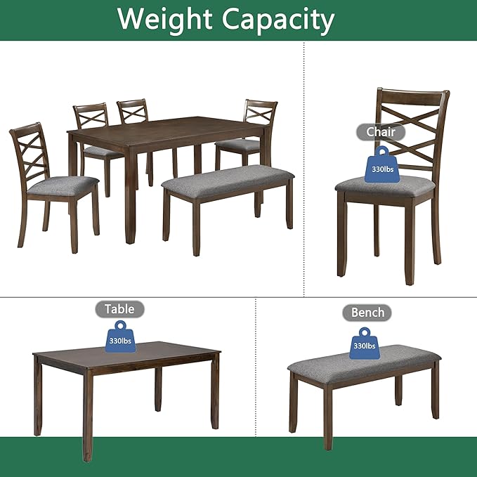 soges 6 Piece Kitchen Dining Set, Rectangular Wooden Dining Table - Image 6