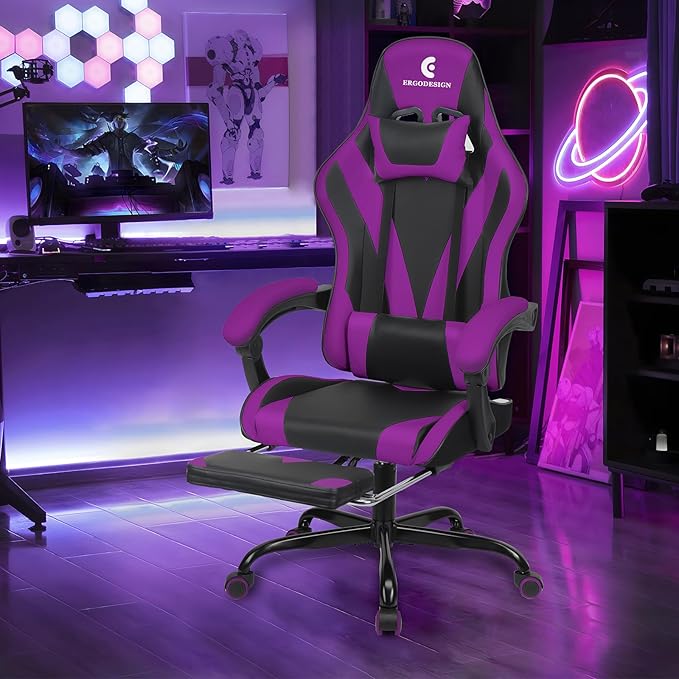 Gaming Chair with Linkage Armrest & Footrest, High Back Video Gaming Chair - Image 2