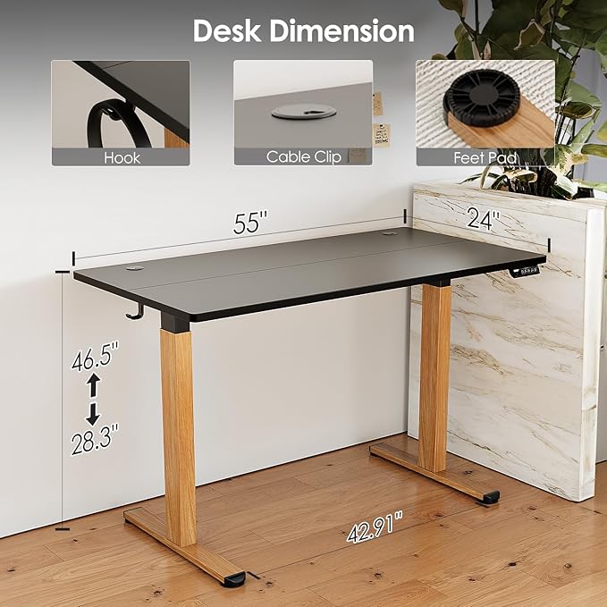 Monomi Electric Standing Desk, 55x24 Inches Height Adjustable Sit Stand up Desk - Image 2