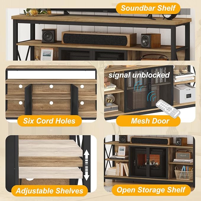 BON AUGURE Tall TV Stand for 65 55 Inch TVs, Industrial Entertainment Center - Image 5