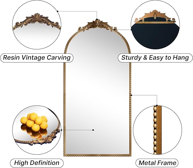 Antique Gold Vintage Wall Mirror 24"x48" - Image 3
