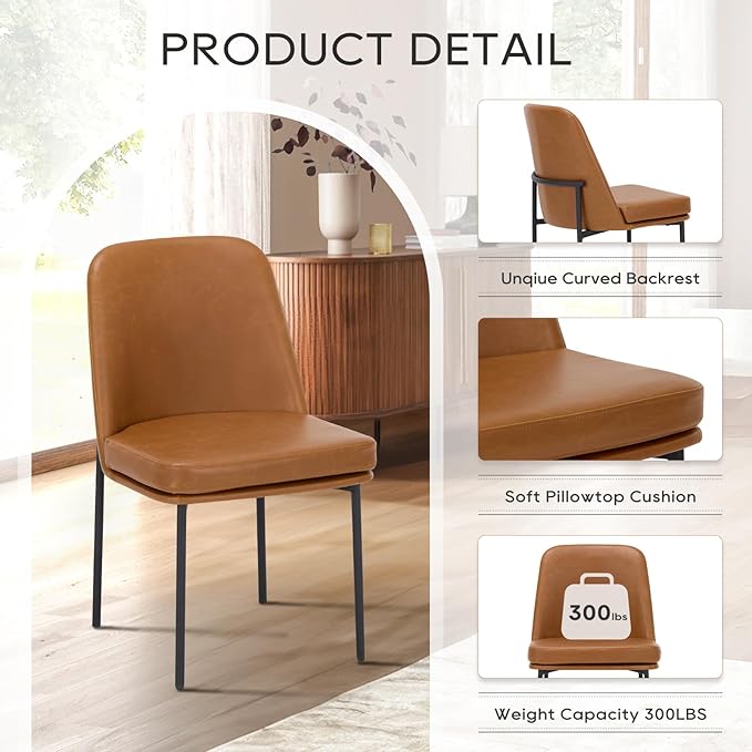 COLAMY Modern Dining Chairs Set of 2, Faux Leather Upholstered Dining Room - Image 2