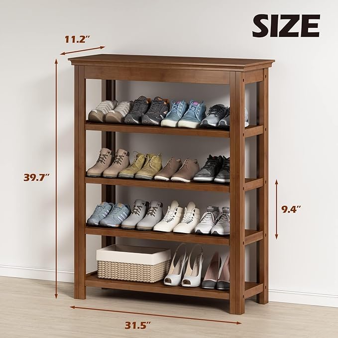Bamworld Shoe Rack 5 Tier Wooden Storage Benches Wood Free Standing Shoe Shelf - Image 2