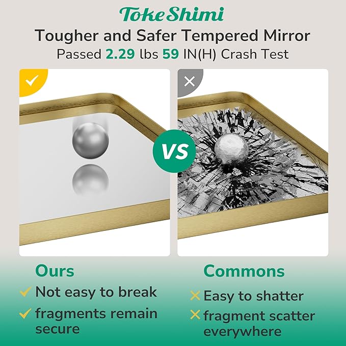 TokeShimi 36x36 Brushed Gold Bathroom Mirror, Bathroom Vanity Mirror Square - Image 5