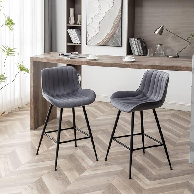 Counter Height Bar Stools, Modern Velvet Barstools Set of 2 - Image 3