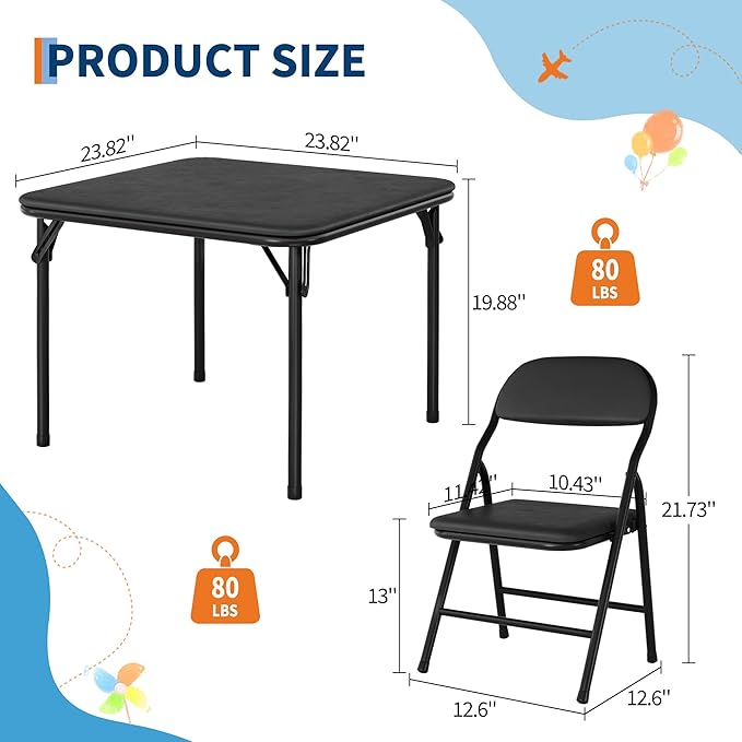 IDEALHOUSE 5 Piece Folding Kids Table and Chairs Set, Children Activity Table - Image 3